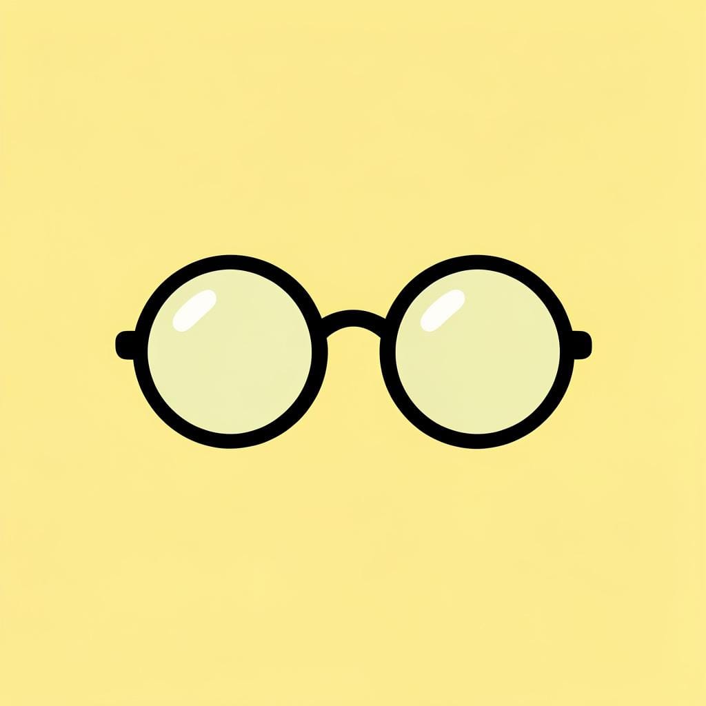 A pair of classic black-framed eyeglasses resting on a solid pastel background.