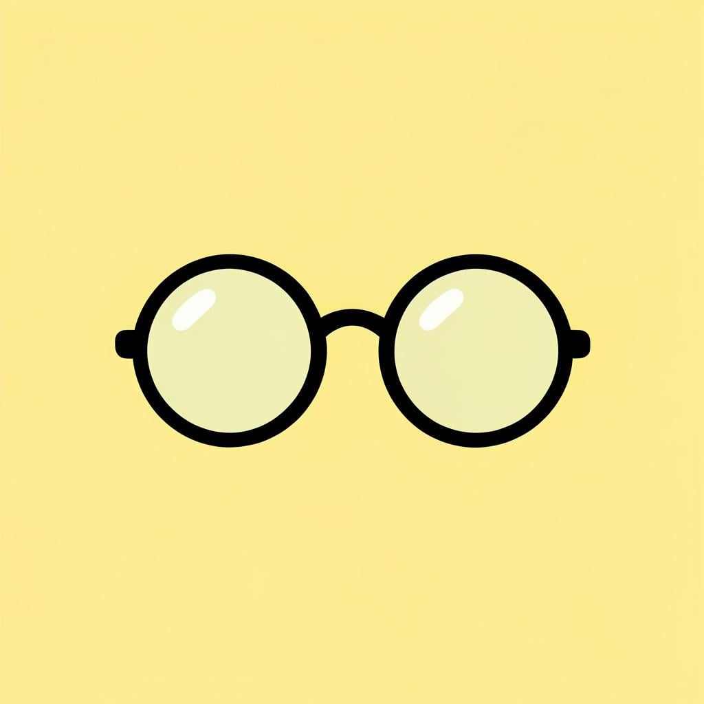 A pair of classic black-framed eyeglasses resting on a solid pastel background.