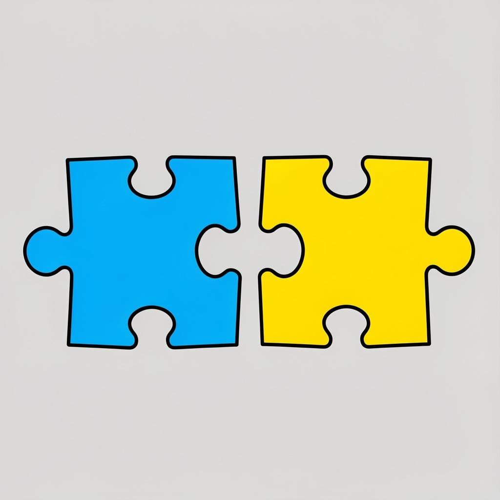 Two puzzle pieces, one blue and one yellow, fitting perfectly together.