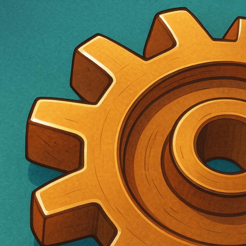 Uma ilustração detalhada de uma roda de engrenagem mecânica de latão, destacando um dente de engrenagem triangular afiado.