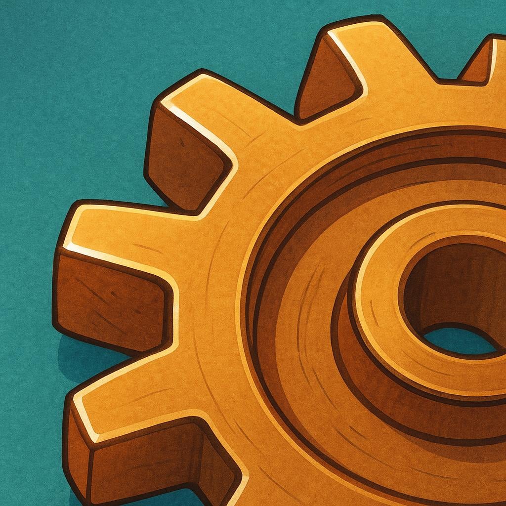 A detailed illustration of a brass mechanical gear wheel, highlighting one sharp, triangular cog.