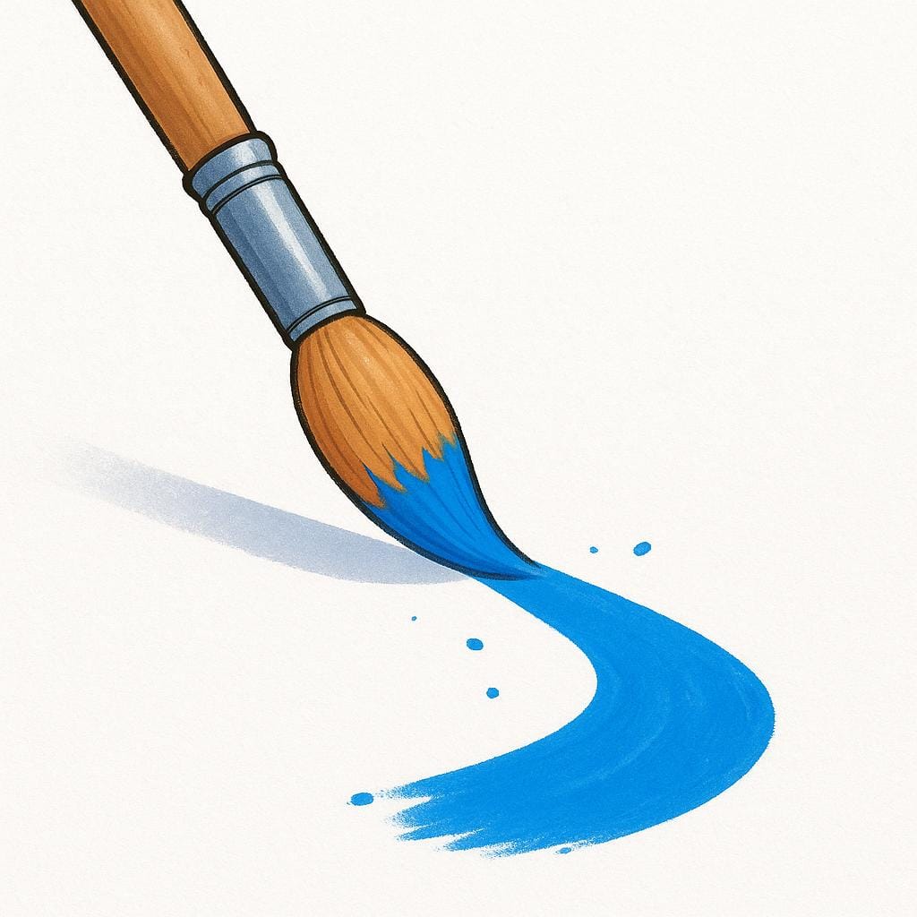 A close-up view of a paintbrush touching a white canvas, applying a single line of bright blue paint, symbolizing the beginning of a task.