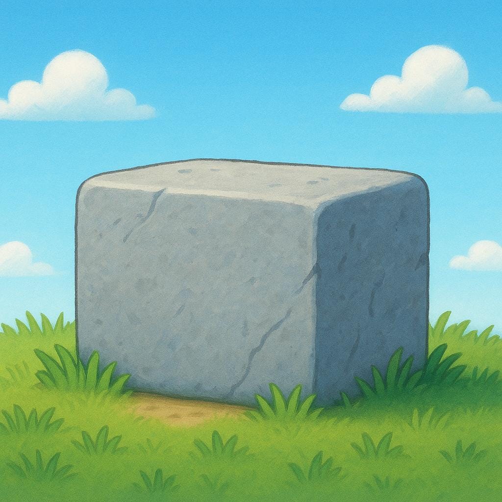 A massive, ancient stone pillar standing firmly on solid ground, symbolizing stability and establishment.