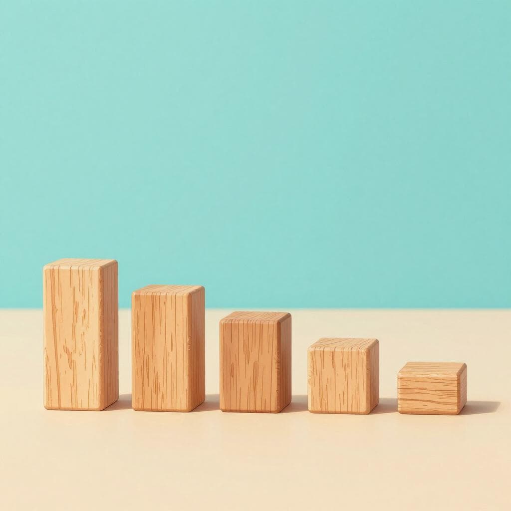 A stack of colorful blocks that gets smaller from left to right.