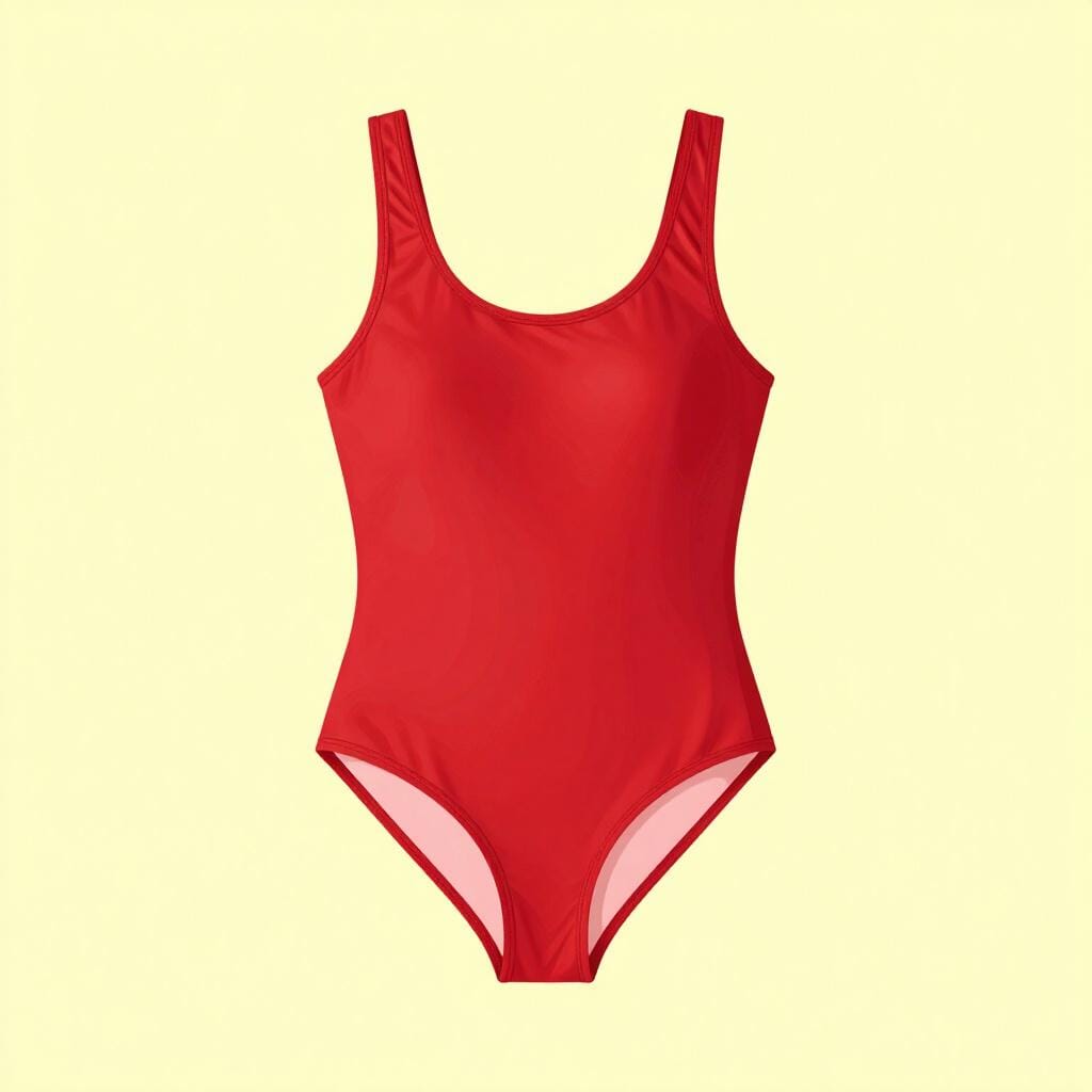 A bright red one-piece swimsuit with a simple design.