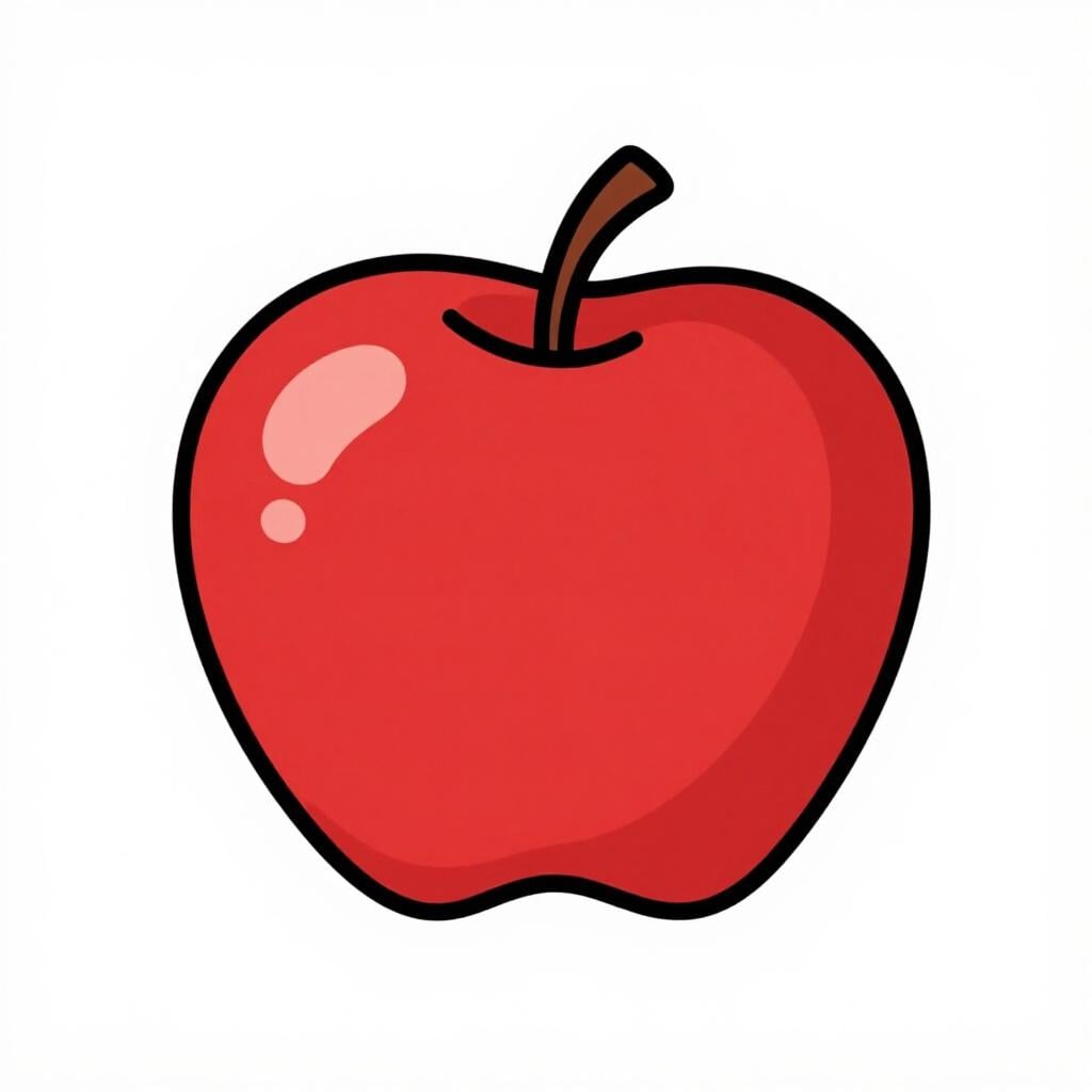 Een dikke zwarte lijn die de buitenrand van een felrode appel tekent.