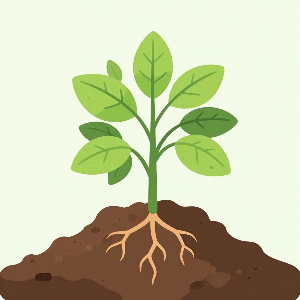 Una piccola piantina verde che cresce alta e forte da un cumulo di terra scura e ricca.