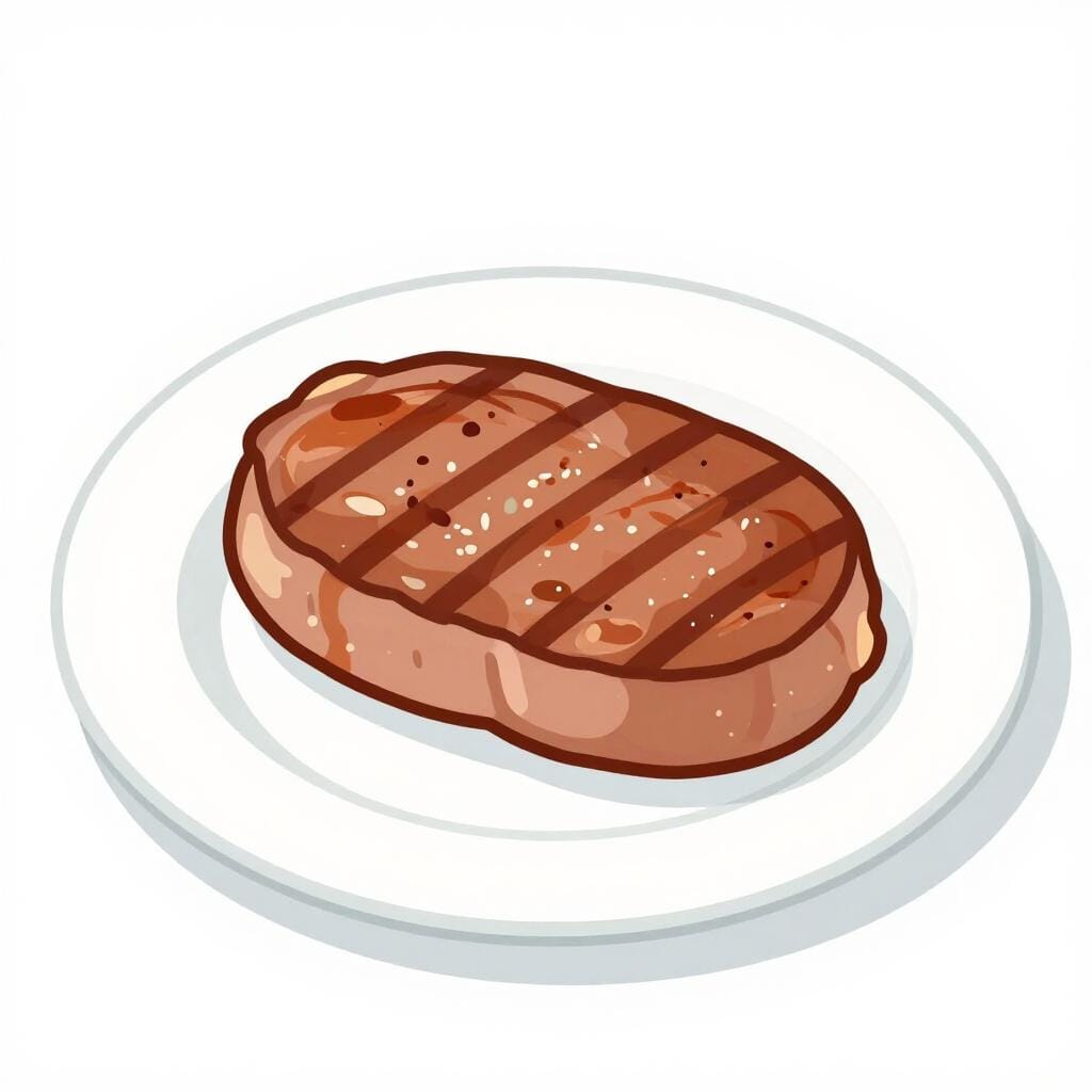 A cooked pork chop on a simple white plate.