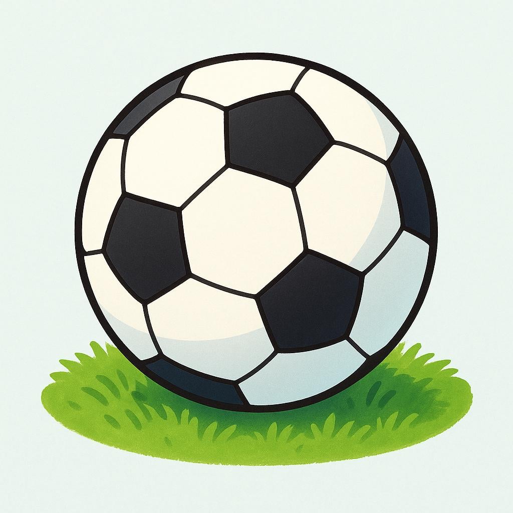 A black and white hexagonal patterned soccer ball resting on a bright green field.