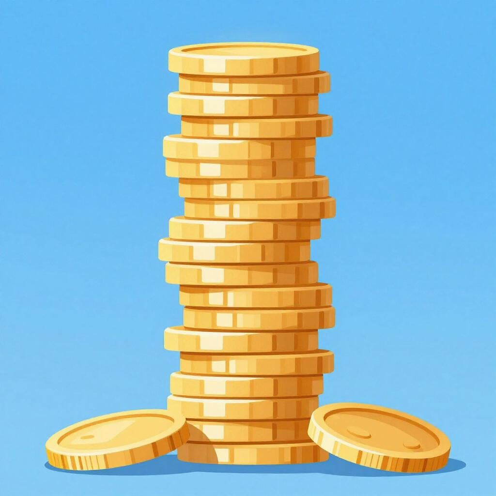 A stack of many golden coins reaching high into the sky.