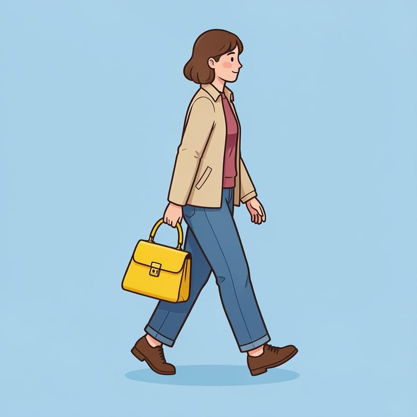 A person walking while carrying a bright yellow handbag toward the viewer.