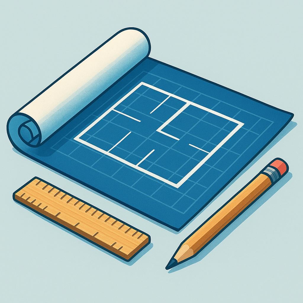 A rolled-out blueprint scroll lying next to a small wooden ruler and a pencil, symbolizing a field of specialization like design or architecture.