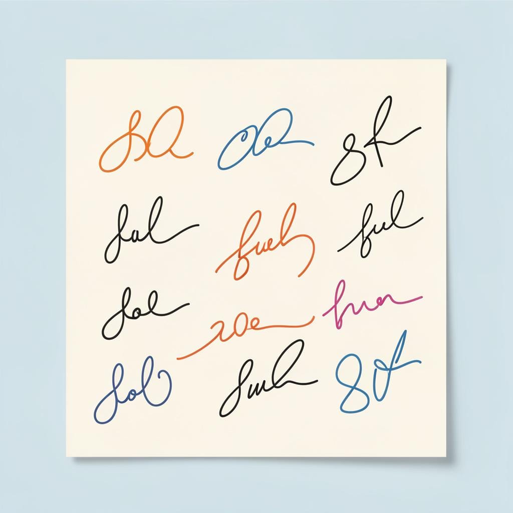 A collection of stylized handwritten names on a paper.