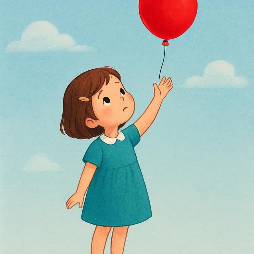 A young child, standing on tiptoes, reaching up towards a single bright red balloon floating just above her outstretched hand, symbolizing the expression of a desire.