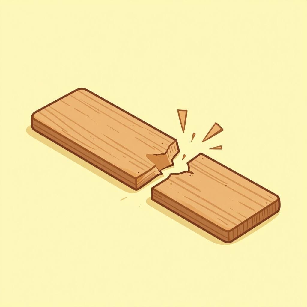 Uma única tábua de madeira a partir-se em muitos pedaços pequenos e afiados.
