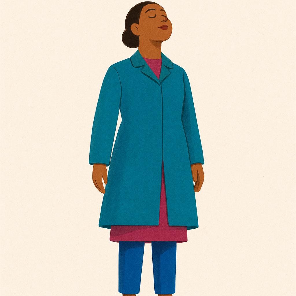 A cartoonish illustration of a person standing with an exaggeratedly upright and proud posture, chin lifted, representing a haughty manner.