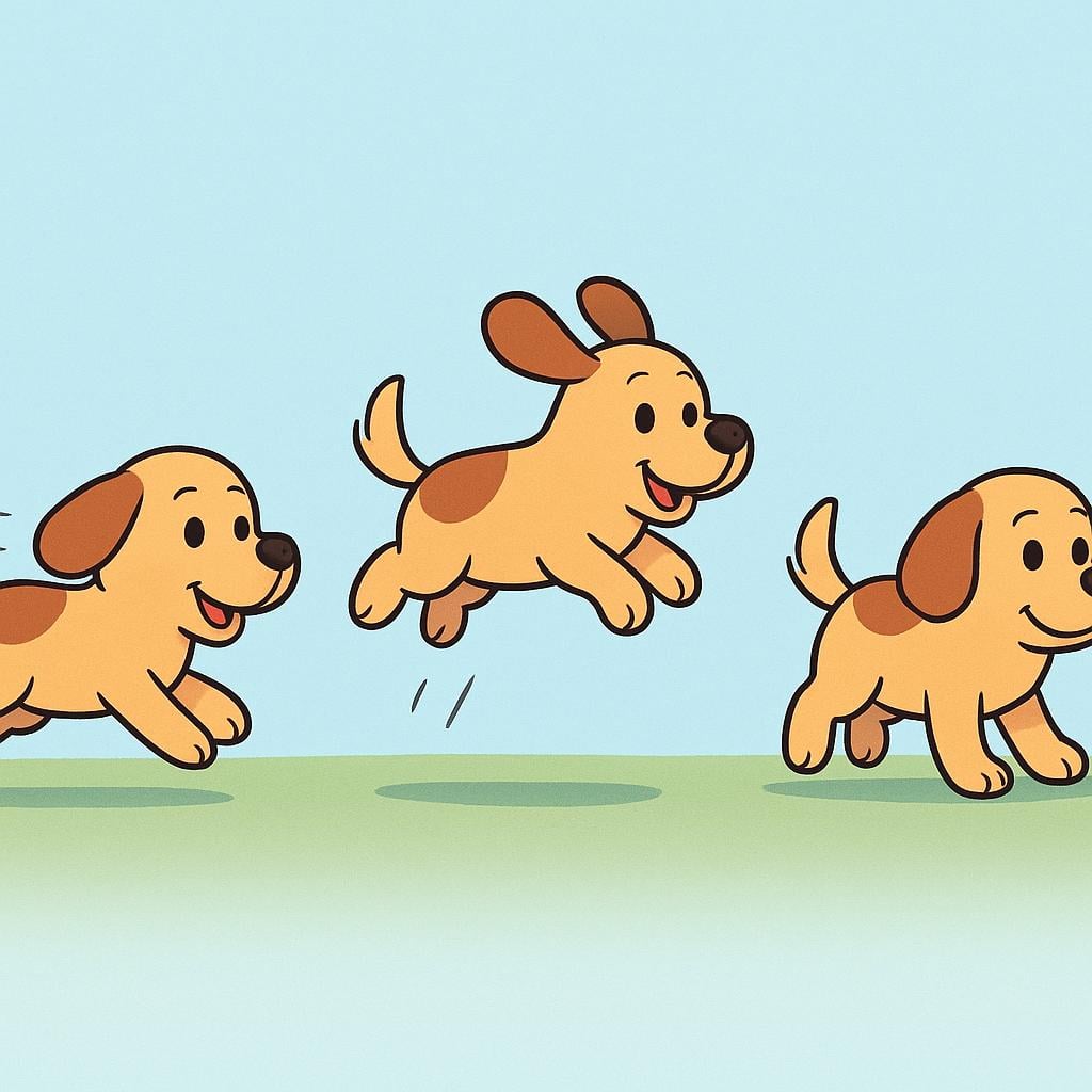 A horizontal sequence of three simple cartoon-style illustrations showing a character performing a small action progression.