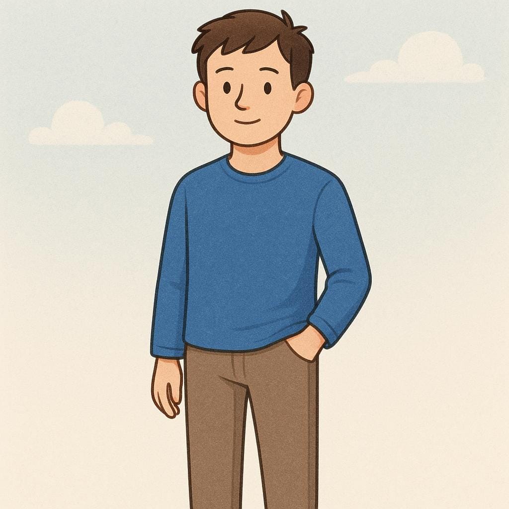 A simple, full-body illustration of a young man standing against a plain background, representing the male sex.