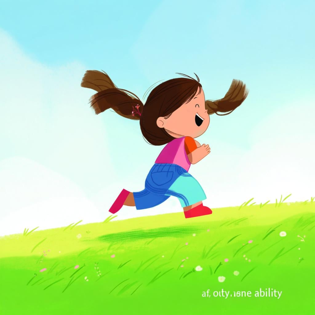 A young girl with pigtails joyfully running across a sunny green meadow, symbolizing a general ability she possessed in the past.