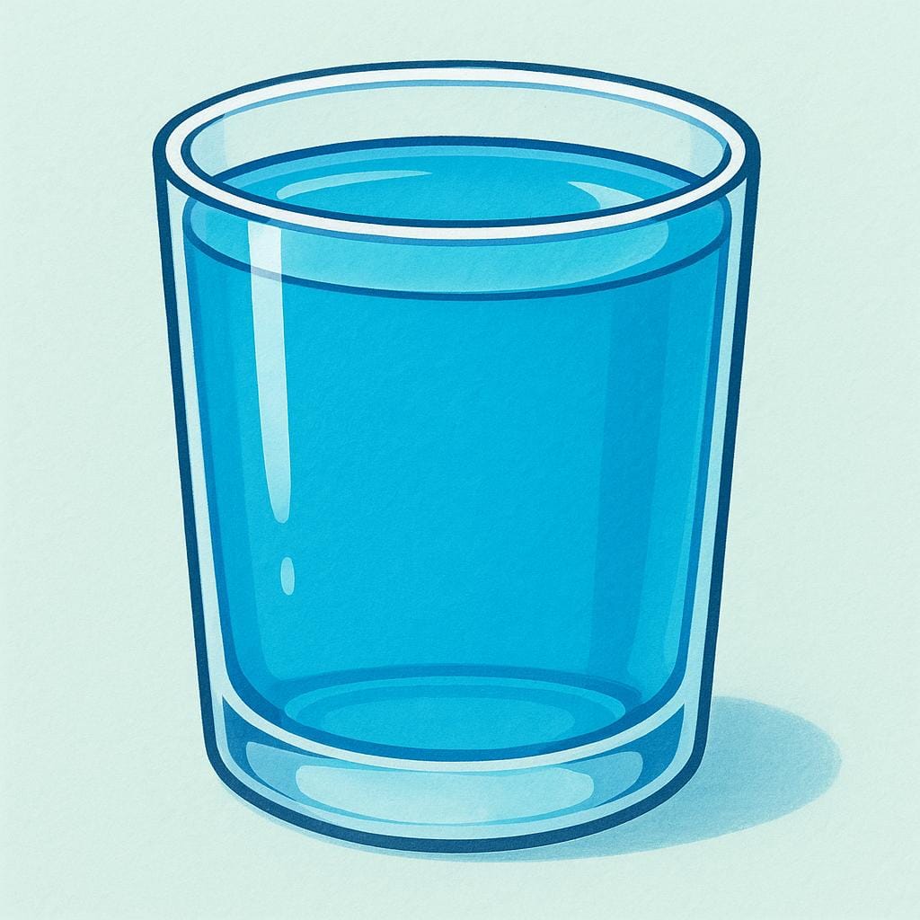 A clear glass cup is filled entirely to the very top edge with bright blue liquid, signifying completeness and intensity.