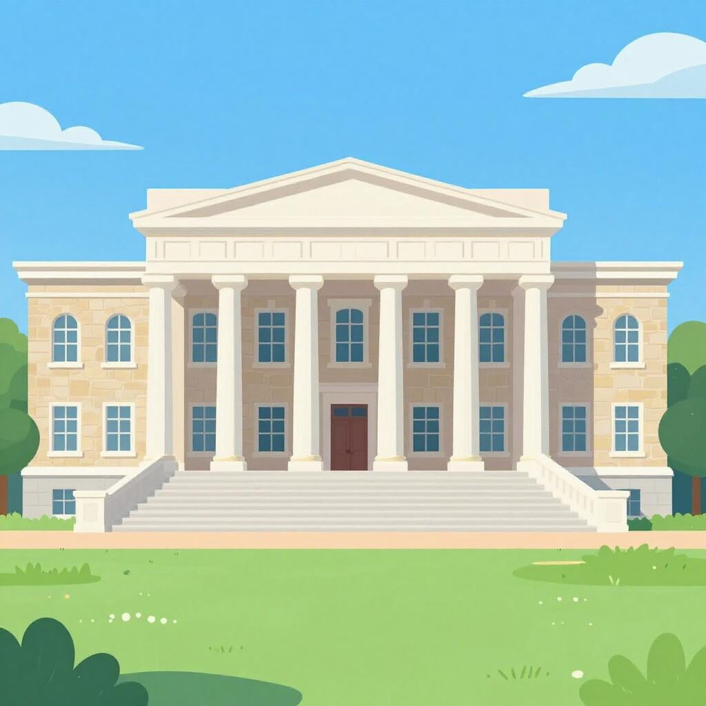 Ein großes, prunkvolles Gebäude mit klassischen Säulen und einer breiten Treppe, das eine formelle Organisation darstellt.