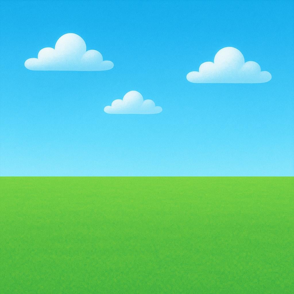 A vast, perfectly flat green landscape stretching far into the distance under a bright blue sky, emphasizing the levelness of the terrain.