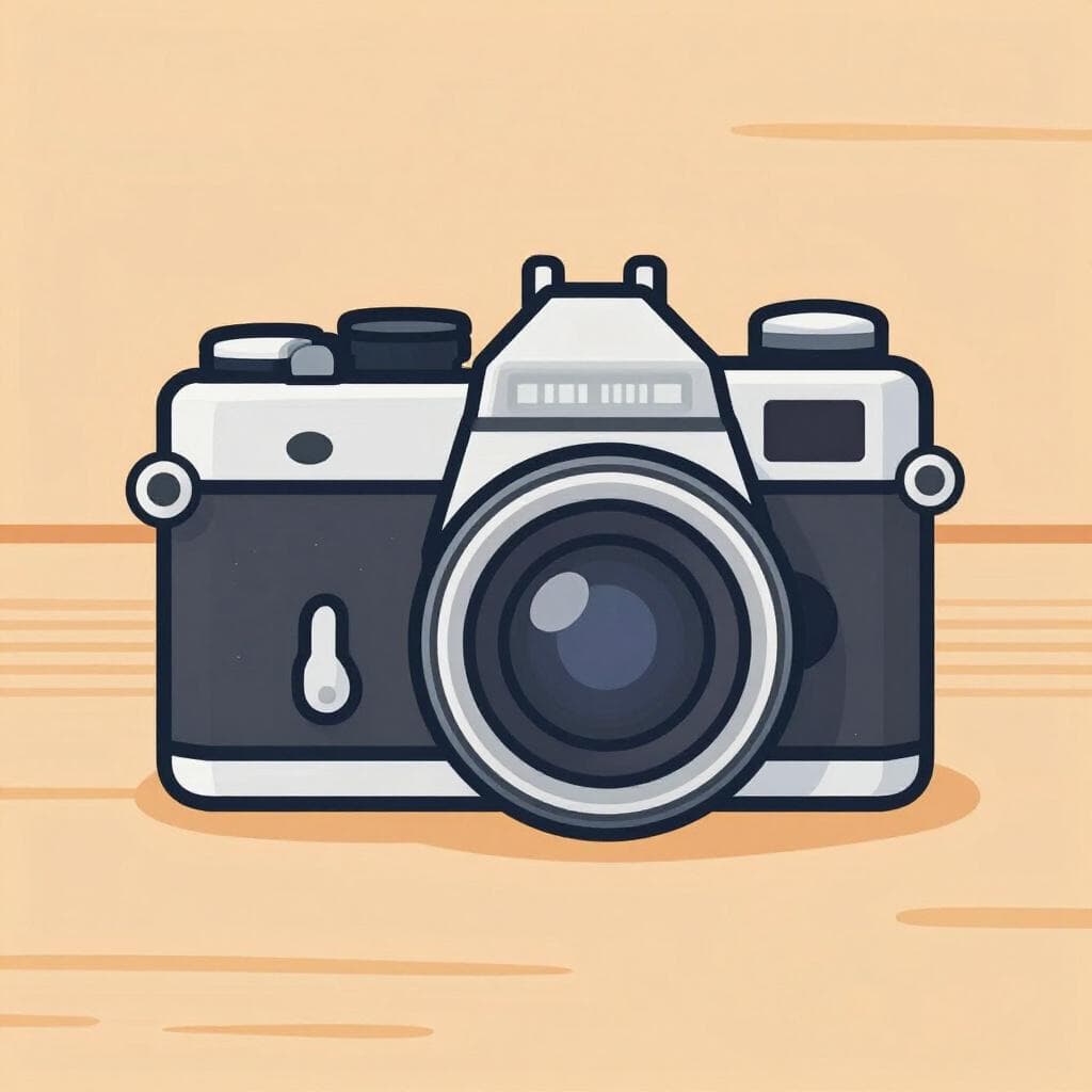 Uma câmera de filme clássica prateada e preta sobre uma mesa de madeira, capturando a essência da fotografia.