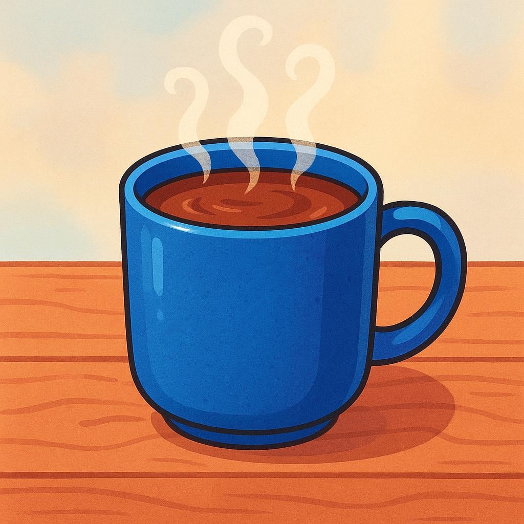 A brightly colored illustration of a steaming mug filled with hot liquid, representing high temperature.