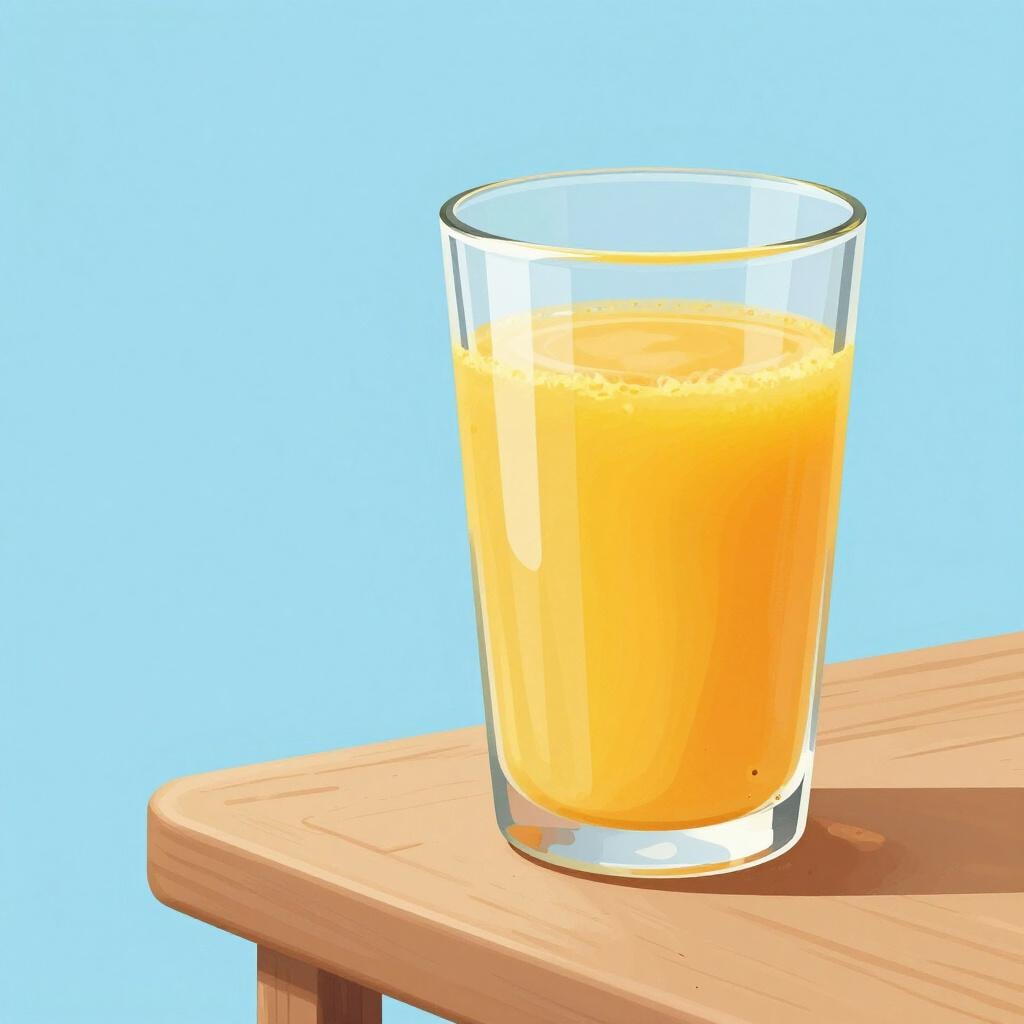 Ein klares Glas, das bis zum Rand mit leuchtend orangem Saft gefüllt ist.