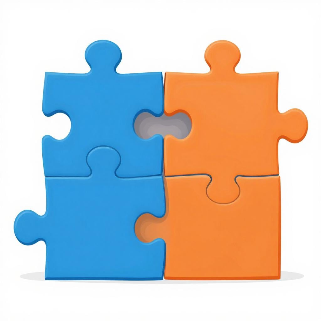 Zwei Puzzleteile, die nicht zusammenpassen, weil ihre Kanten unterschiedliche Formen haben.