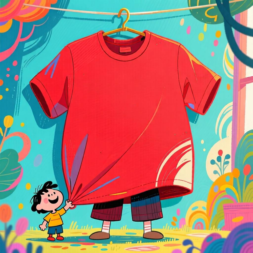 A person wearing a shirt that is visibly too big, with oversized sleeves.