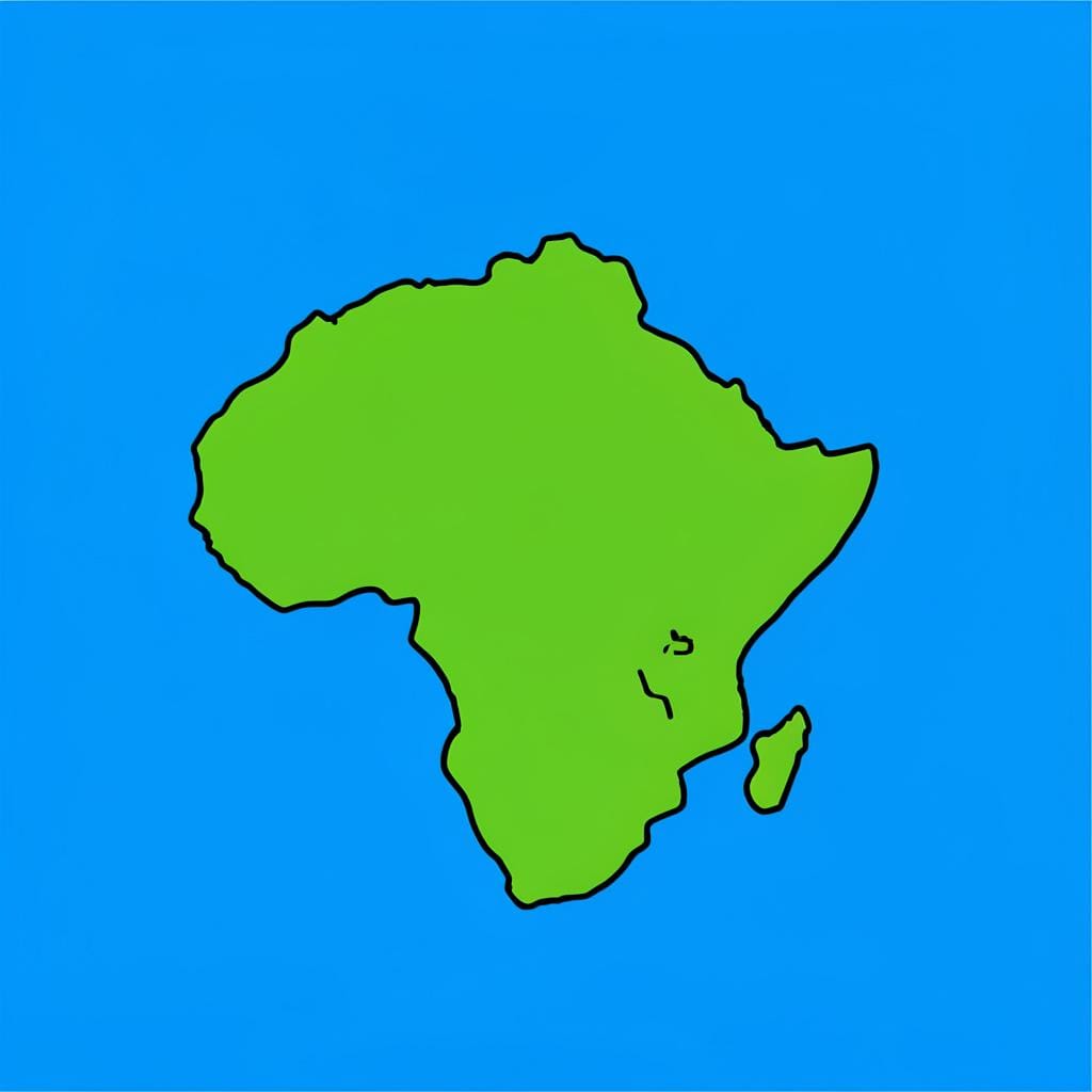 A colorful map view of a large green landmass surrounded by deep blue ocean water.