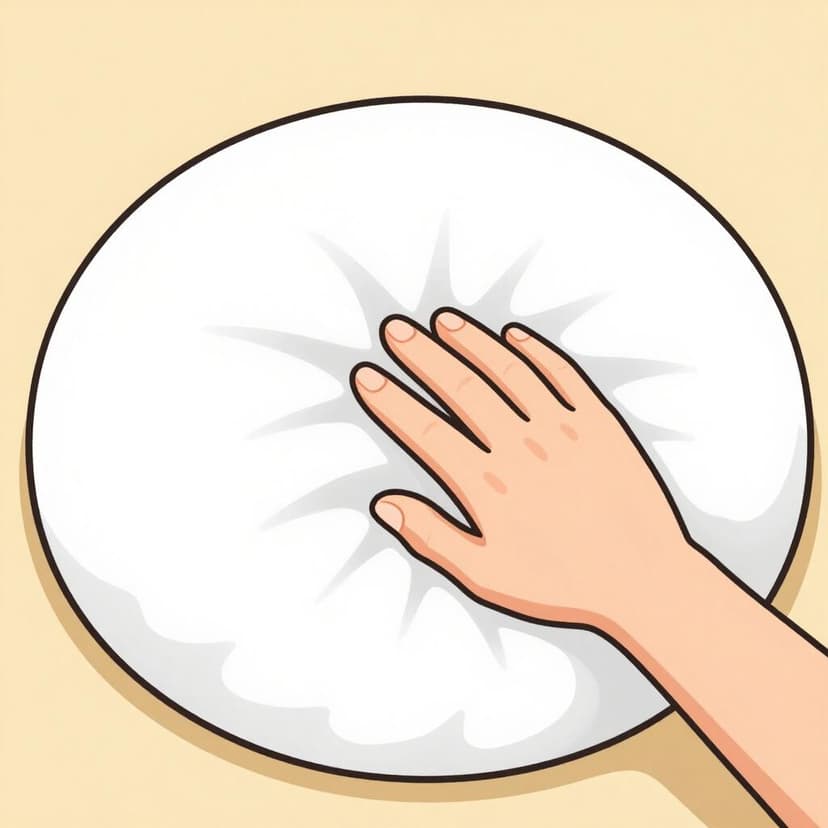 A fluffy, white pillow being gently patted by a hand to make it look soft and airy.