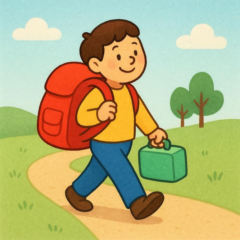 A person walking down a road while carrying a large, heavy backpack and a small suitcase, illustrating the act of transporting items.