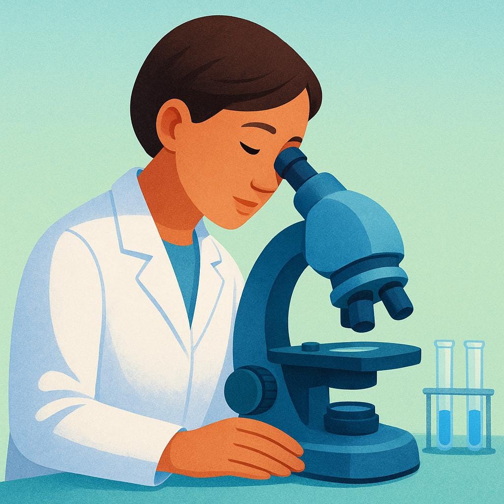 A scientist in a lab coat looking into a microscope, symbolizing expertise and specialization.