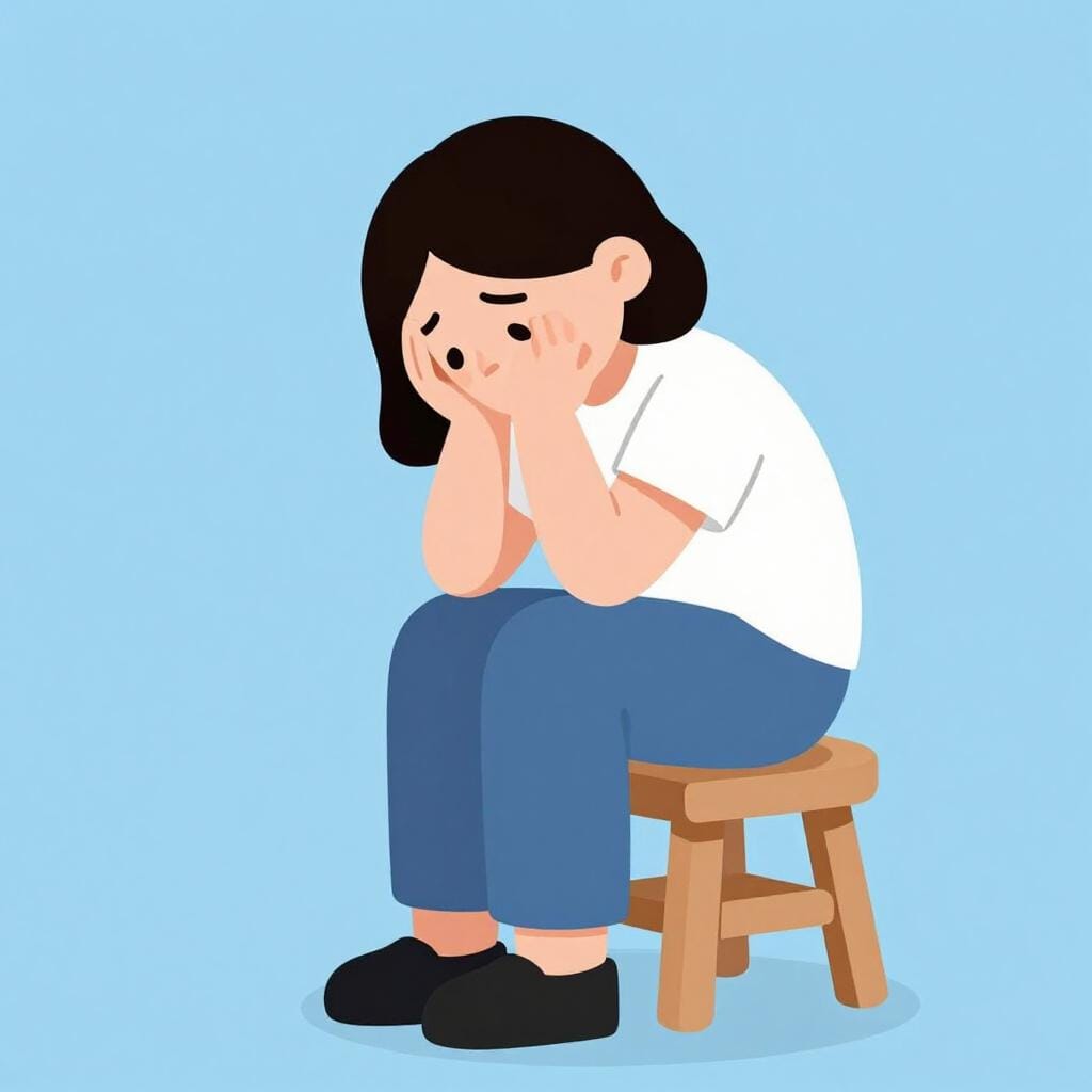 頭を抱え、苦悩し、圧倒されているように見える人物。