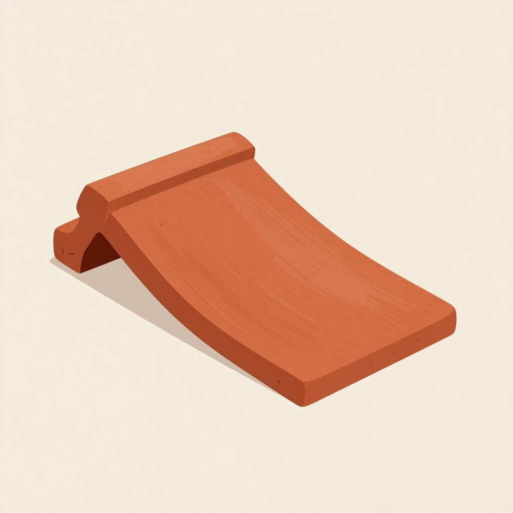 A single curved terracotta clay roof tile resting on a plain background.
