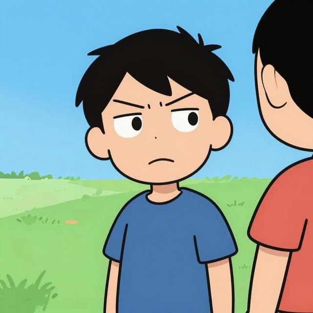 Uma pessoa em pé numa pequena colina, olhando para longe com o nariz empinado, enquanto outra pessoa acena de baixo.