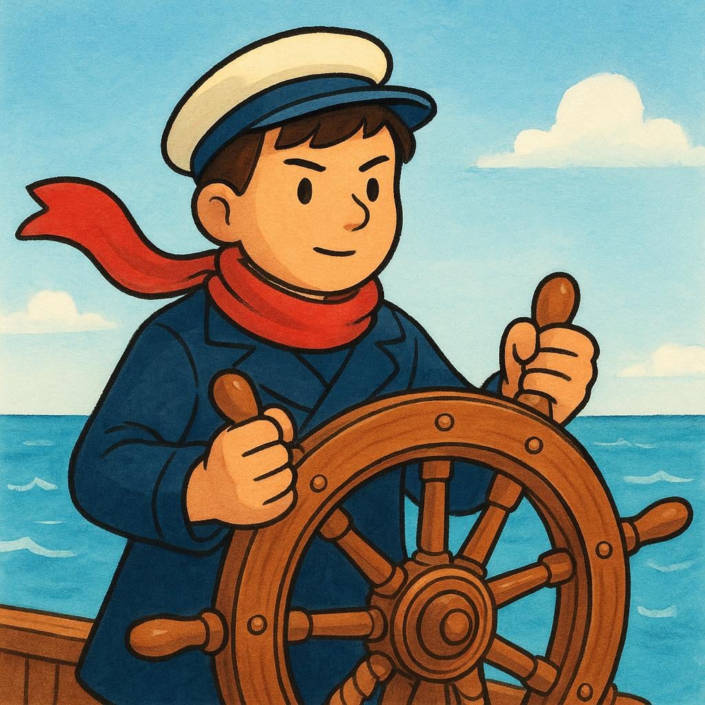 A person steering a large ship's wheel, illustrating the concept of managing and directing.