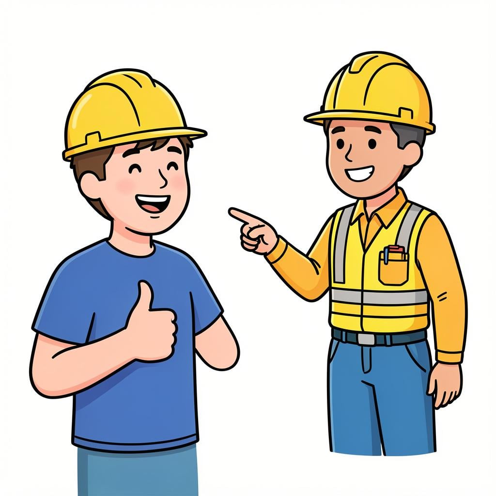 A friendly person shaking hands with an employer while a third person gives a thumbs up in approval.