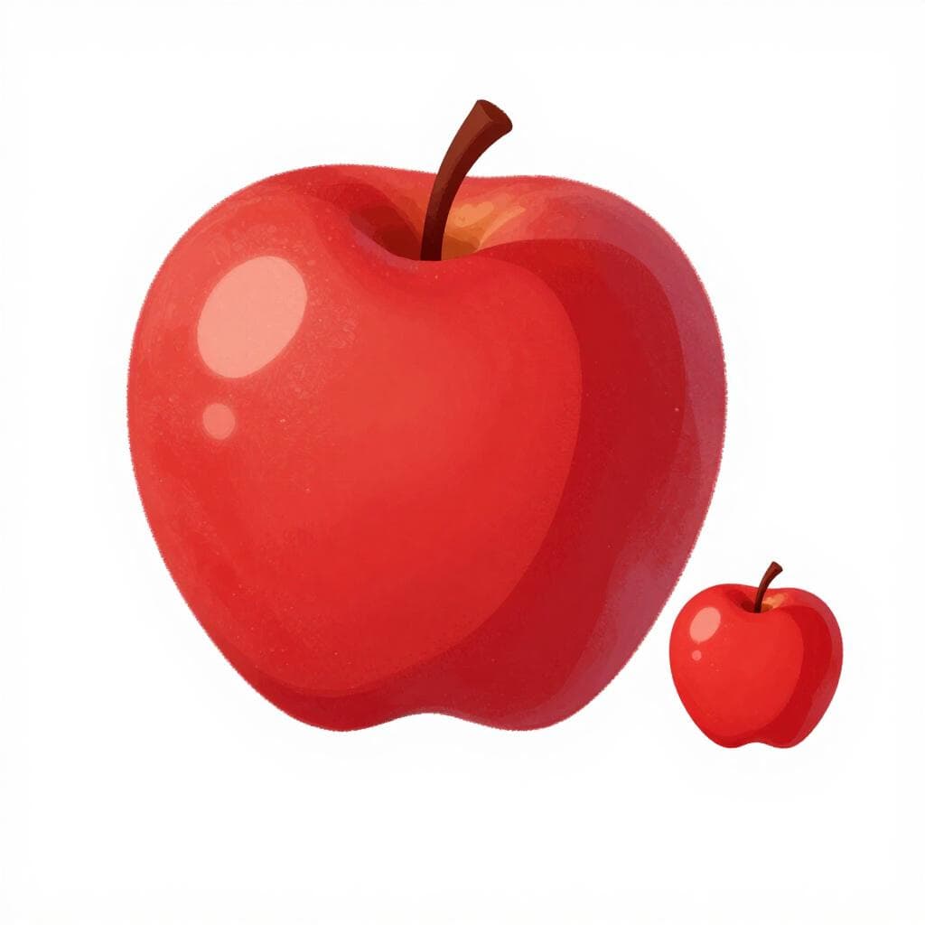 A visual comparison showing a massive red apple placed immediately next to a miniature red apple, illustrating the concept of physical size difference.