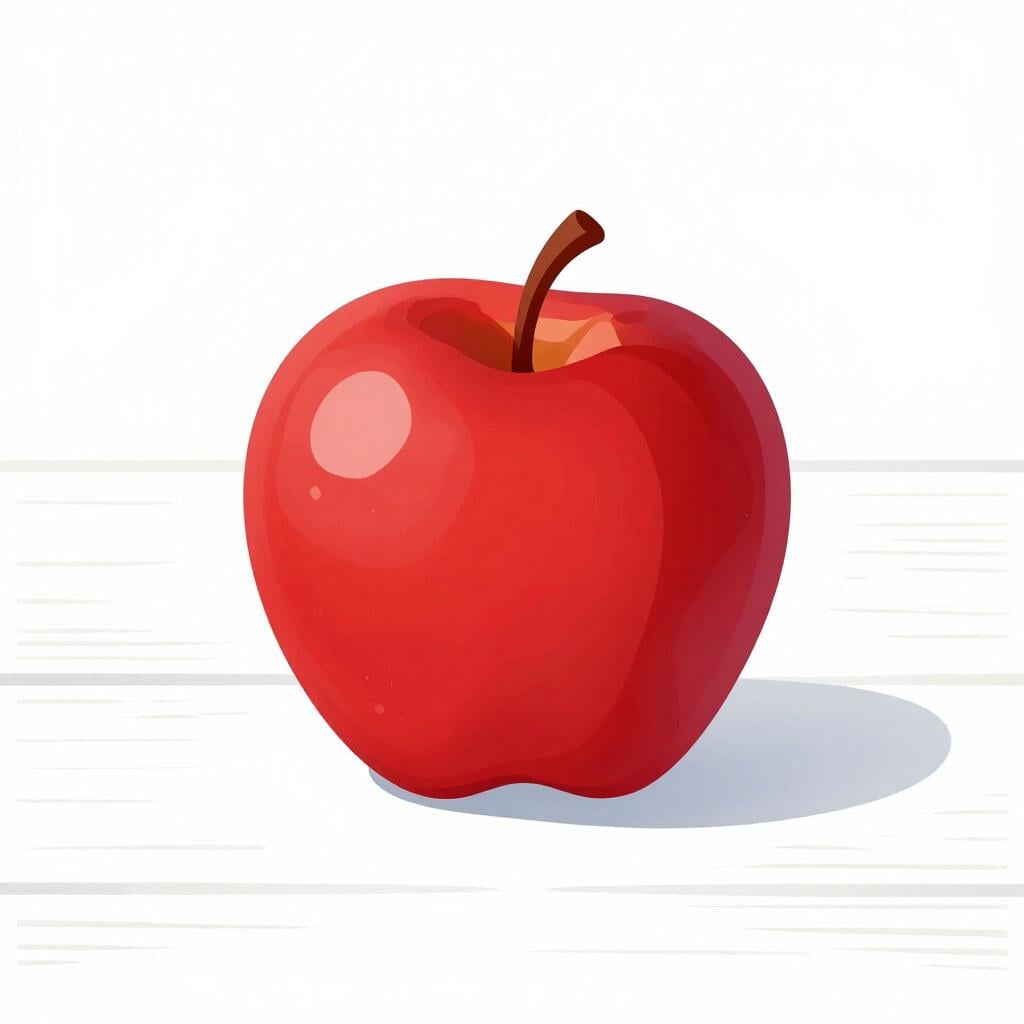 A single bright red apple sitting alone on a white table.