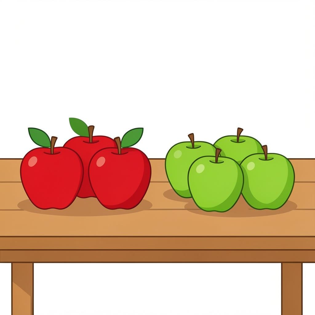 A pile of red apples and a pile of green apples placed side by side.