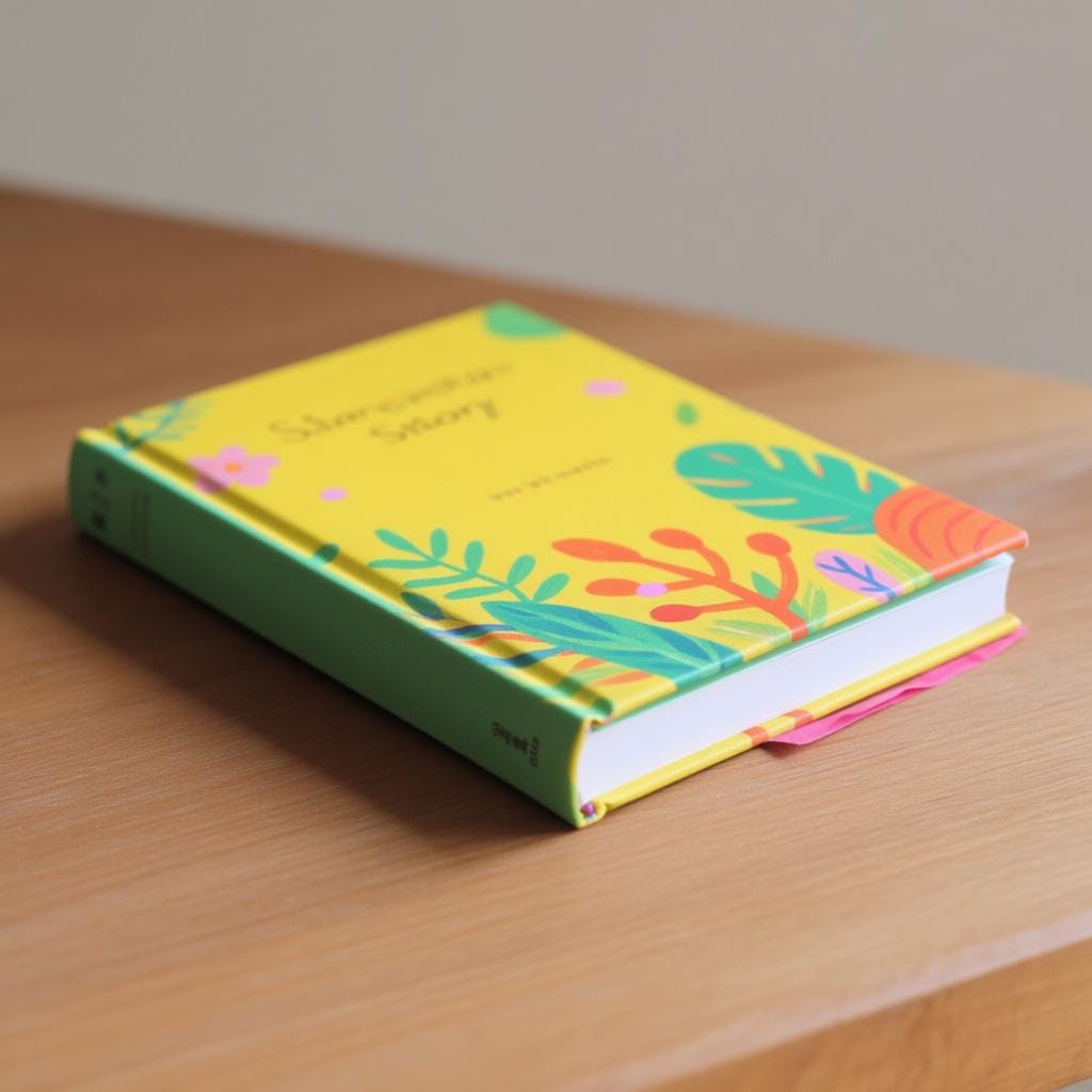 A colorful, closed hardcover book lying flat on a simple surface, emphasizing its role as a general written work.