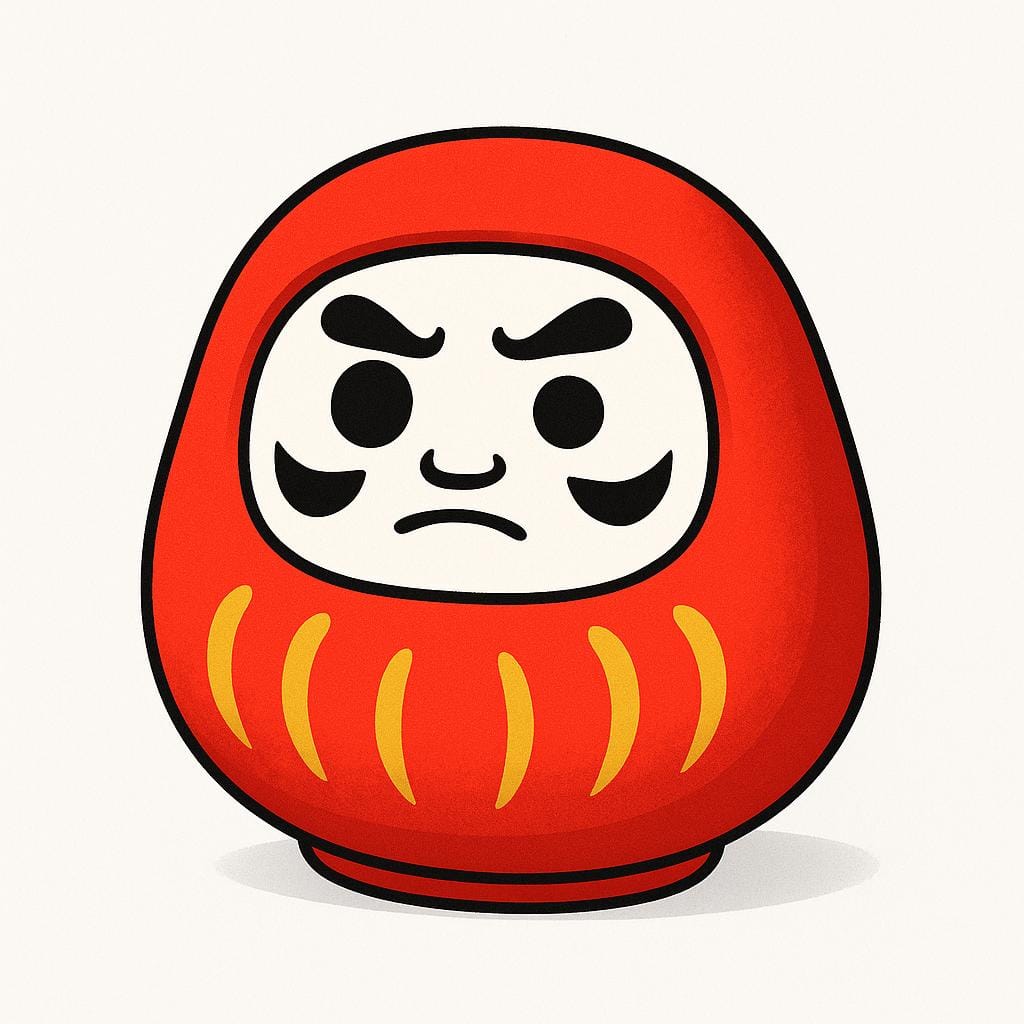 Une poupée Daruma vibrante rouge et blanche, un talisman japonais traditionnel, symbolisant la bonne chance et la persévérance.