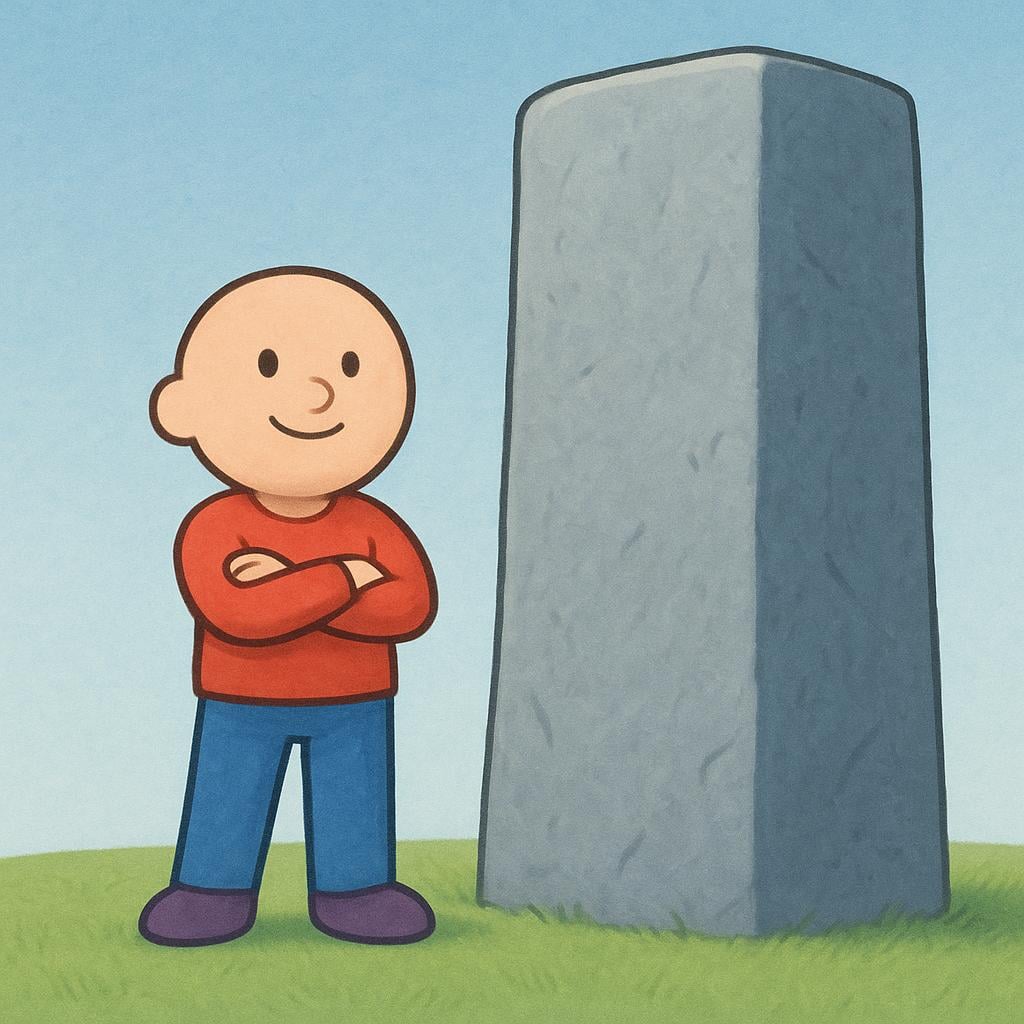 A figure standing firmly and confidently beside a large, solid stone pillar, symbolizing upholding a strong position.