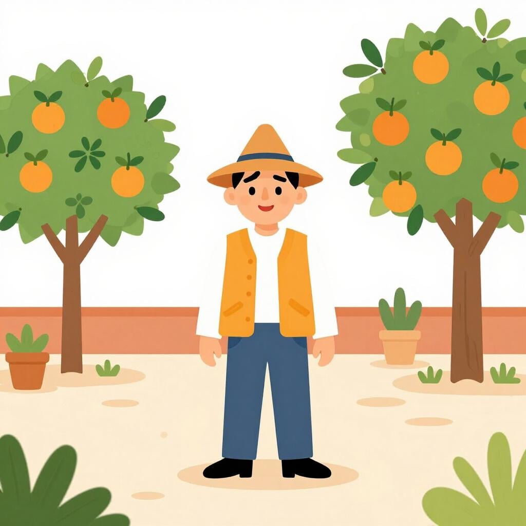 Un uomo che indossa un tradizionale cappello spagnolo a tesa larga e una giacca corta, in piedi in un cortile illuminato dal sole.