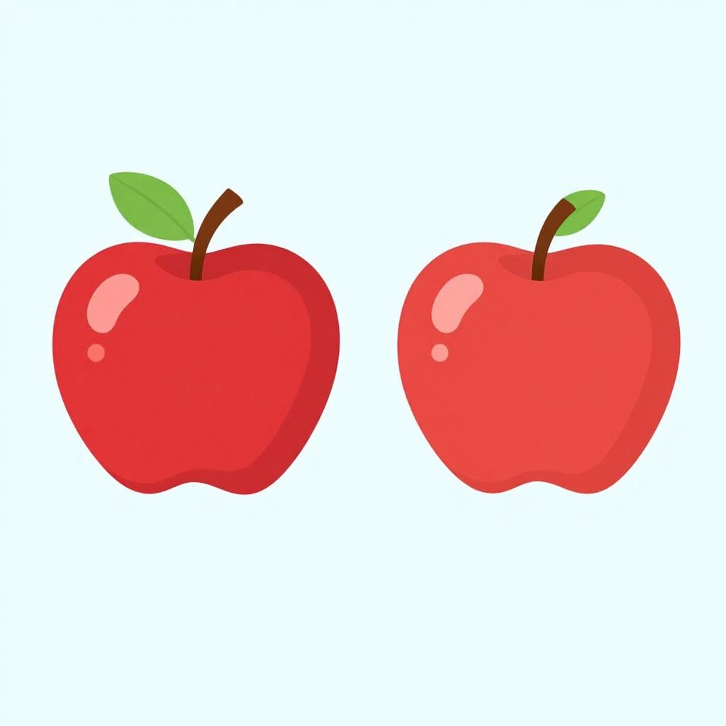 Two identical red apples sitting next to each other.