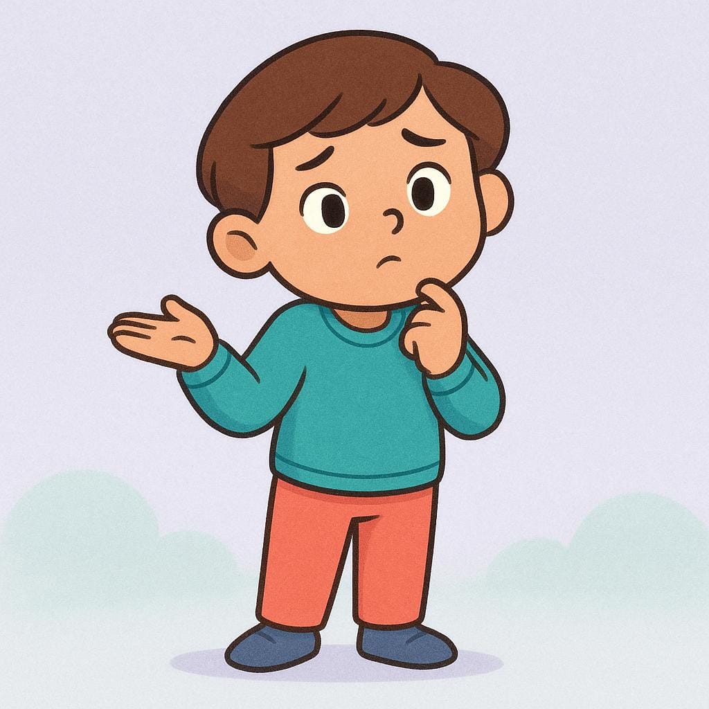 A character standing with one hand raised in a slight shrug and the other hand touching their chin, wearing a slightly puzzled expression, suggesting they are making an assumption or supposing something.