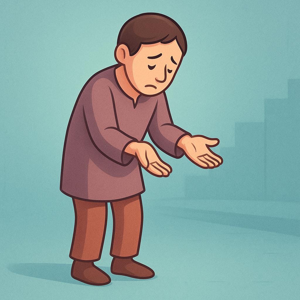 Une personne avec une posture ouverte et humble, tendant les deux mains vers l'avant, paumes vers le haut, symbolisant l'acte de supplier.